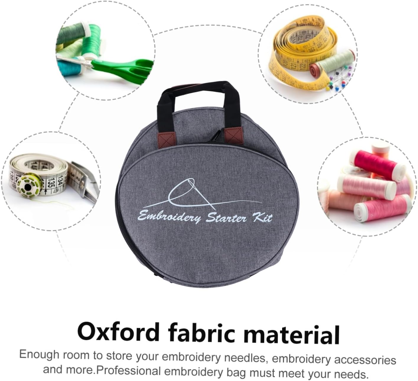 Homoyoyo Embroidery Project Pouch and Tool Bag for Cross Stitch Kits, Grey Multifunctional Storage Organizer with Zipper, Portable Craft Supplies Container for Sewing and Travel