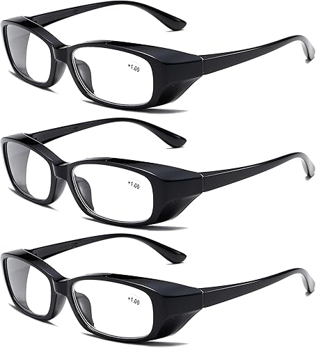 B&Q Paquete de 3 lentes de lectura unisex con marco negro grueso, lentes transparentes para hombres y mujeres