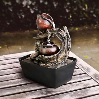Ferrisland Tabletop Water Fountain Indoor - Tree Trunk with Jar Rustic Fountains Small Feng Shui Zen Waterfall Fountain w/ LED Light & Soothing Sounds for Office Home Desktop Decor, 10 Inch Tall