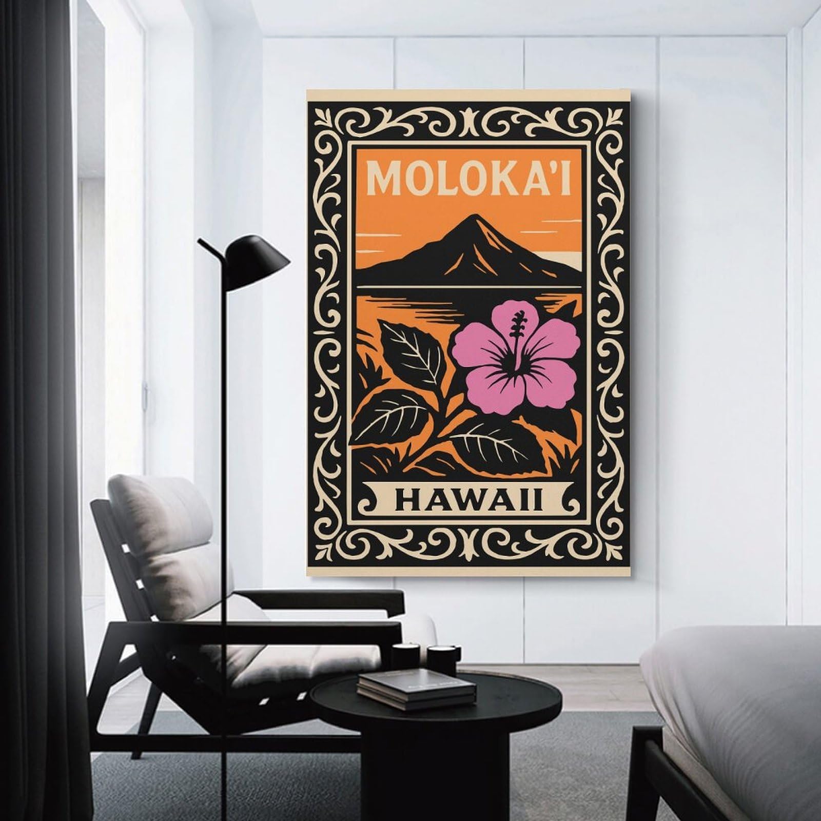 Junmoney Molokai Hawaii Hibiscus Landscape Decorative Canvas Print, 12x18inch(30x45cm), for Hallway, Entryway Or Landing, Home Artwork for First Impressions