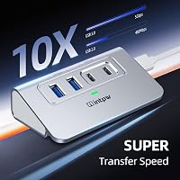 intpw USB C Hub 10 Gbps, 4 Portos USB Elosztó 2 Type-C/Type-A 3.2 Adatporttal, Alumínium USB 3.2 Hub 1m Kábellel Laptophoz PC Mac 3