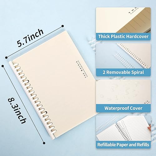 Miniatura 5 de Cuaderno de espiral de 5 x 7 pulgadas de ancho para el trabajo, páginas recargables, 140 páginas A5 Sprial + 120 páginas de recambios de cubierta de
