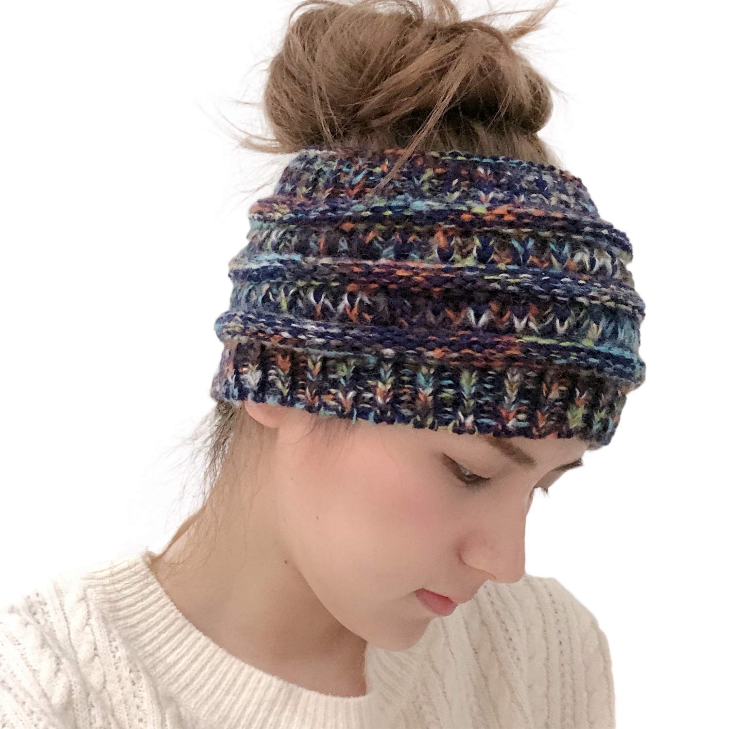Damska czapka zimowa czapka czapka robiona na drutach opaska z dzianiny ciepła zimowa teksturowana dzianinowa czapka z kucykiem czapka typu beanie roztrzepany kok Household faucets