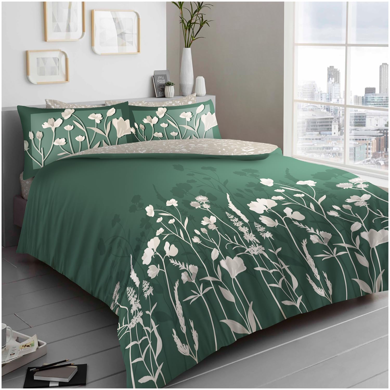 GC GAVENO CAVAILIA Reversible Duvet Cover Double Bed, Blossom 3 Piece Double Bedding Set (200 x 200 m) with Button Closure