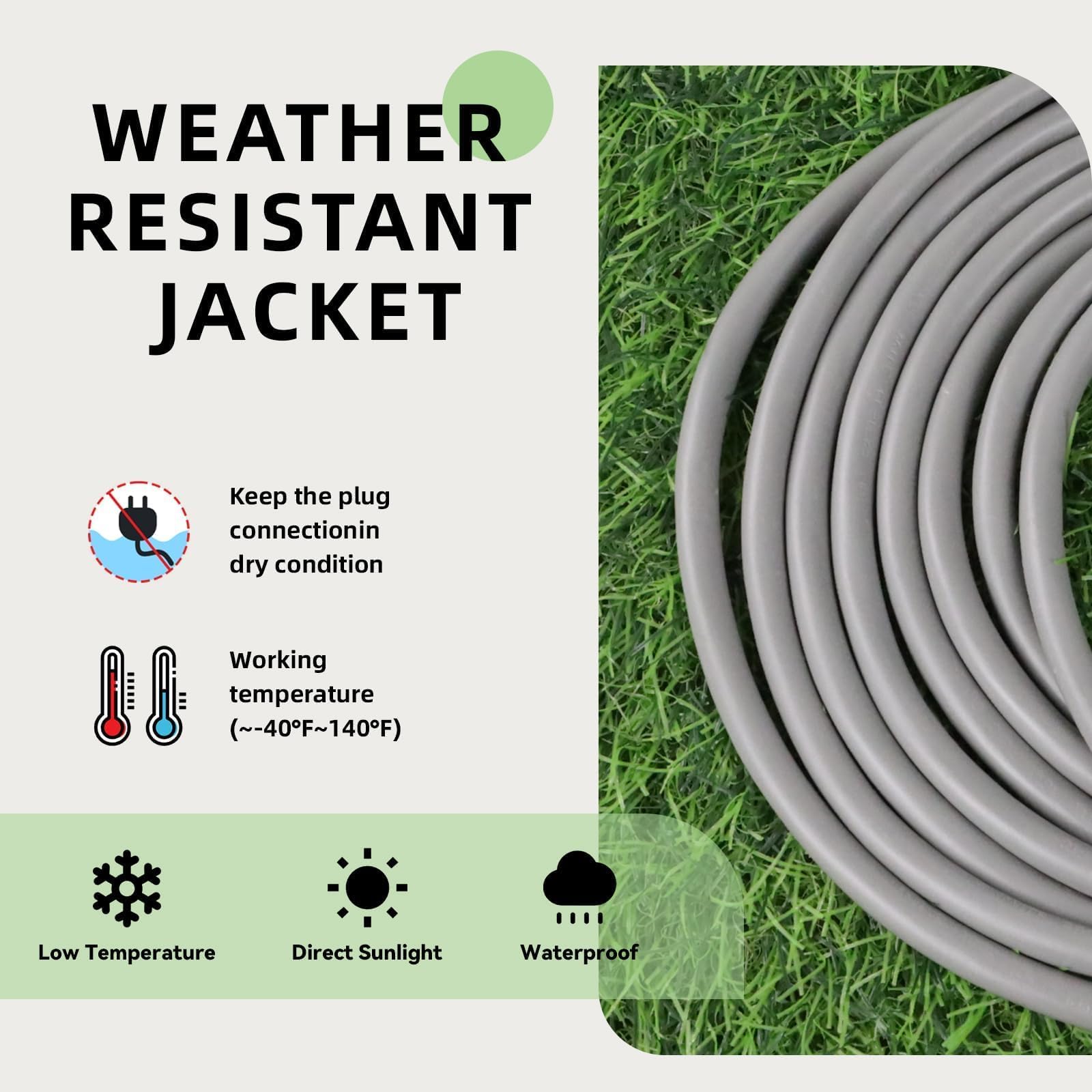 EP - Cable de extensión para exteriores de 25 pies, 12/3 SJTW cable de extensión resistente con enchufe de 3 clavijas, cable de alimentación de 15 amperios para césped, jardín, electrodomésticos, gris