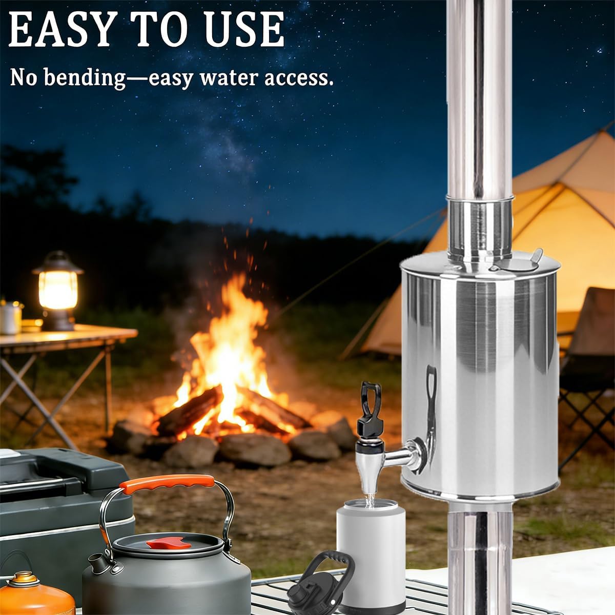 FireHiking Tent Stove Water Tank for 2.36" Stove Pipe Stainless Steel Camping Wood Stove Water Tank Prevent Creosote Flow