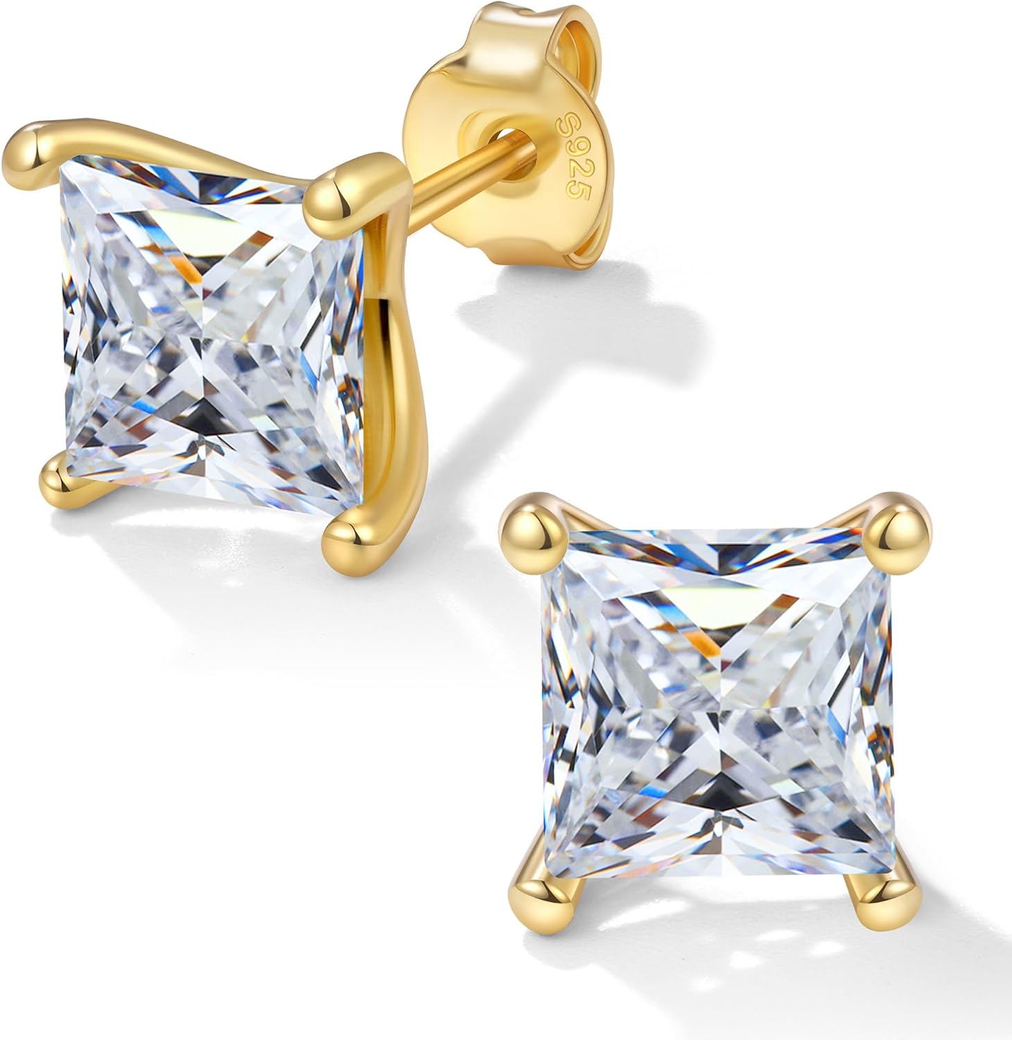 Moissanite Earrings - 0.8-5CT Square Cut Flat Back Studs Hypoallergenic 925 Sterlin...