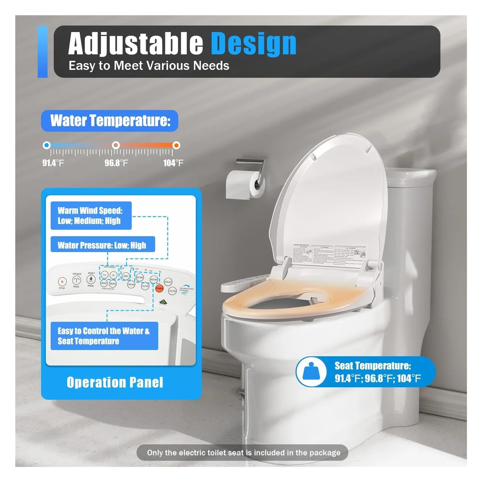 WC Con Doccia Intelligente, Sedile Riscaldato Elettrico, Bidet Deluxe, Temperatura Del'acqua Regolabile, Ugello Autopulente Robusto E Confortevole