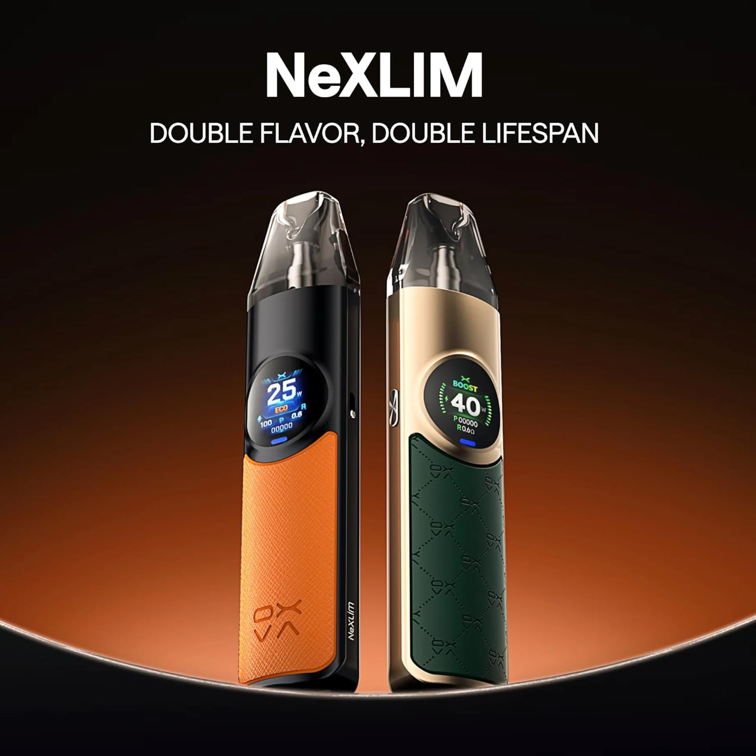 Two Oxva NeXLIM Vape Kits, showcasing different color options and the sleek design.