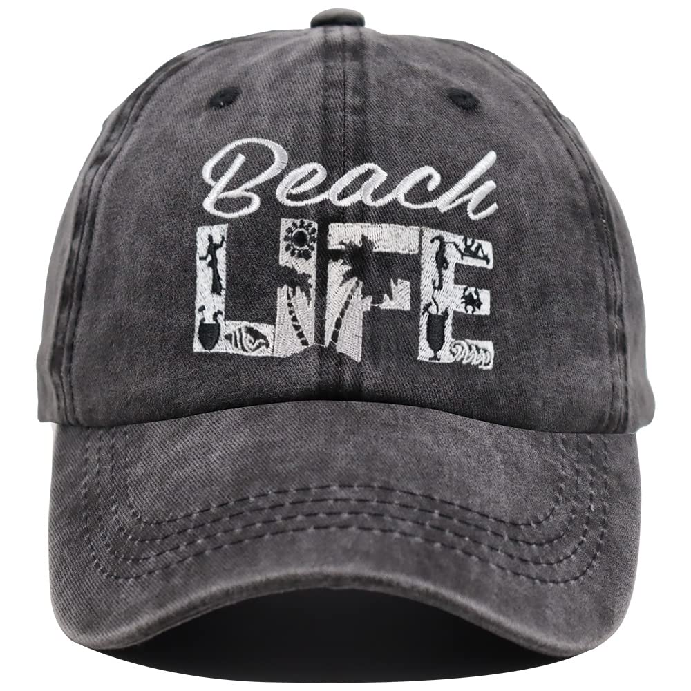 Beach Life Hat, Beach Hair Don't Care Baseball Cap Vintage Embroidered  Adjustable Distressed Washed for Men Women - Main Image