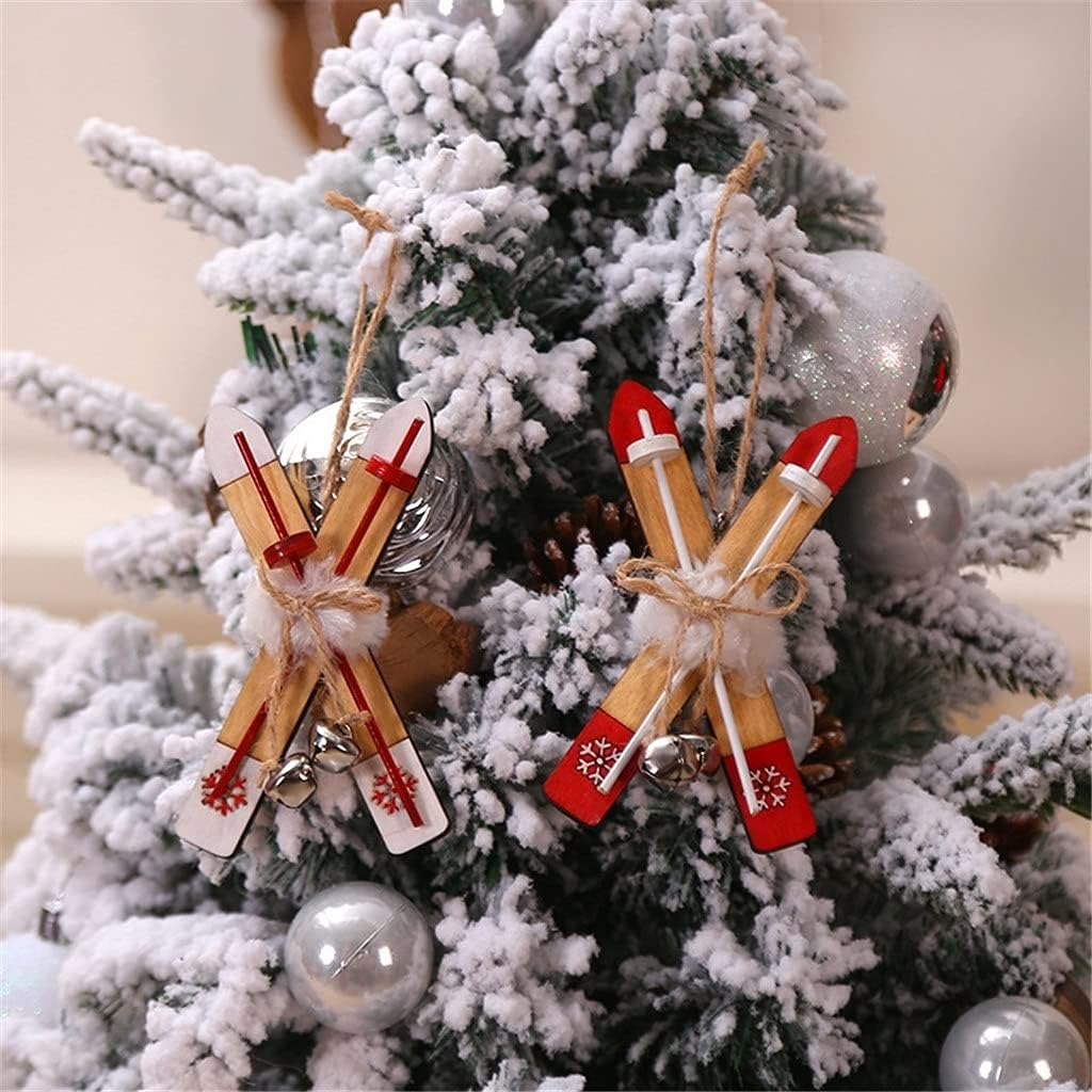 2Pcs Wooden Sled Christmas Decoration for Home Wooden Ski Bell Xmas Ornaments for Home (Color : A Size