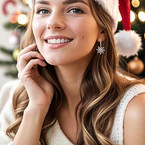 Miniatura 2 de EleQueen Pendientes de gota nupciales de plata de ley 925 con circonita cúbica para invierno, plata esterlina, circonita cúbica, Circonia cúbica