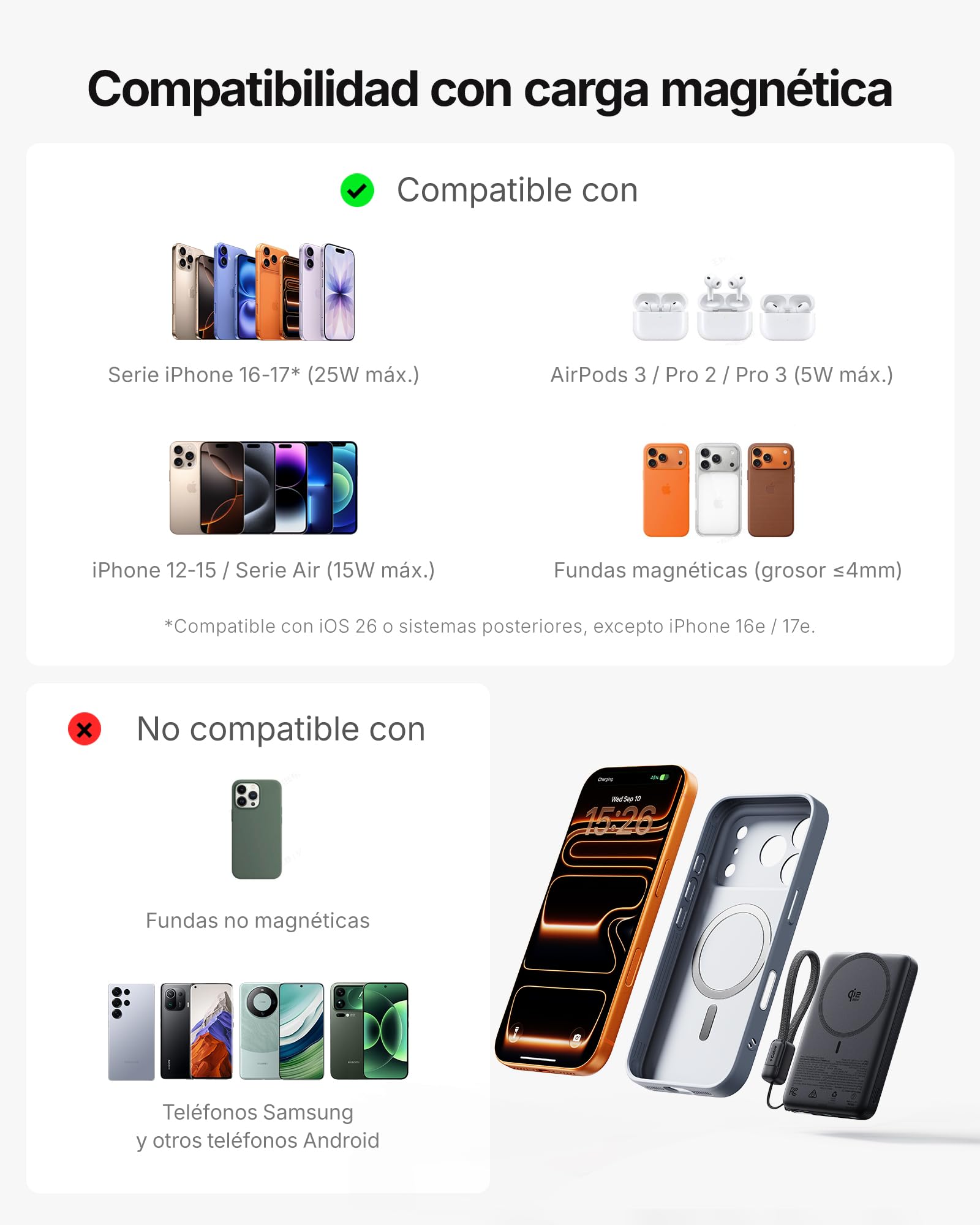 INIU para MagSafe Qi2.2 25W Power Bank, Ultrafino 10000mAh Bateria Portatil | Carga Rápida por Cable de 45W, Magnética Certificada Qi2 Original, LED Display, Inalámbrica Bateria para Serie iPhone 17-12