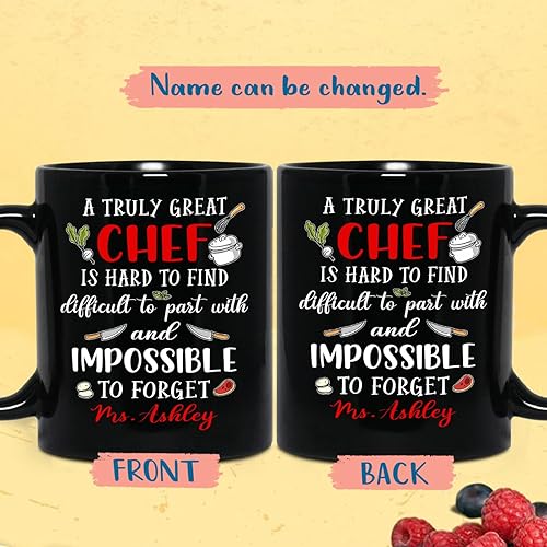 Vista 129 de Taza de café negra personalizada con nombre «A Truly Great Chef Is Hard To Find con nombre», taza de café personalizada para gran chef de 11 onzas