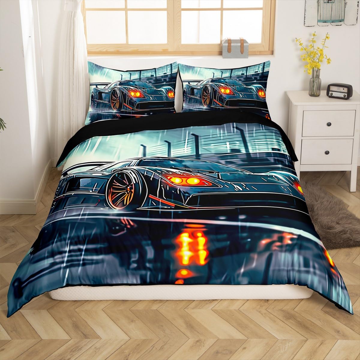 jejeloiu Race Car Bedding Set Toddler Size Automobile Comforter Cover Set for Boys Girls Teens Speed Sports Car Duvet Cover Racing Car Bedspread Cover Room Decor Silver Grey Quilt Cover,No Comforter