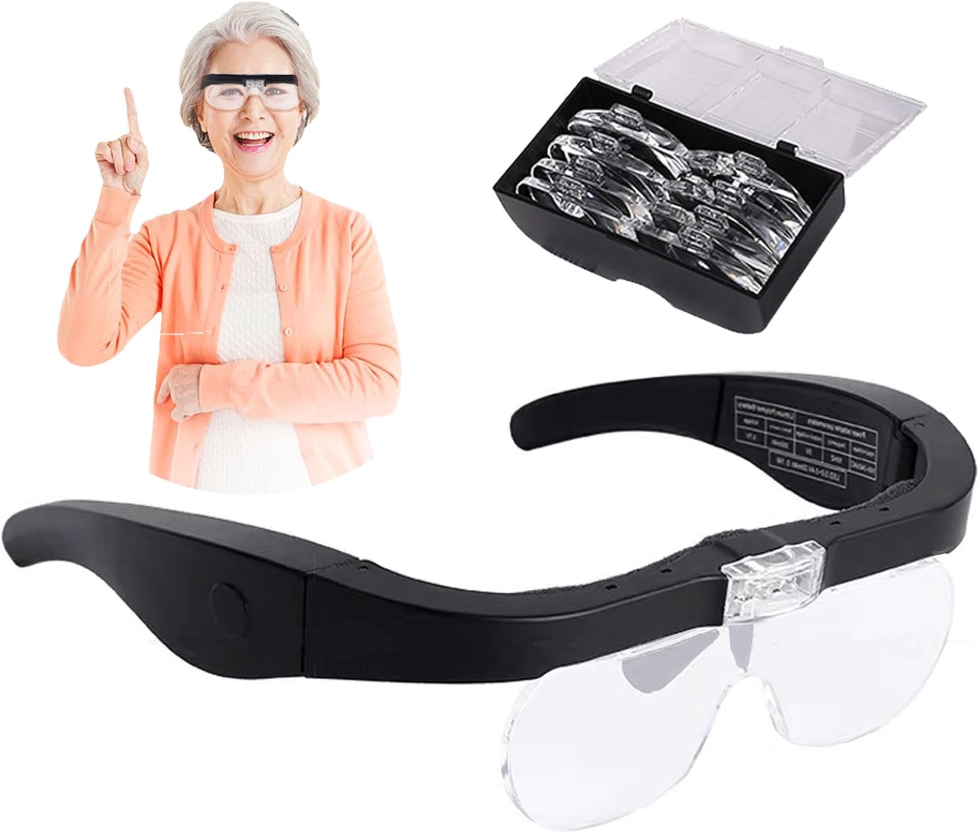 Loupe avec 2 Lumières LED, Frontale Grossissantes Casque Loupe