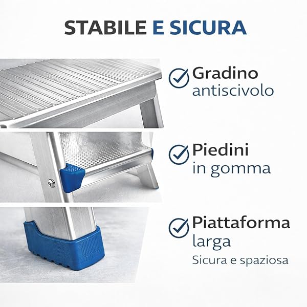Leonardo Fai Da Te - scala pieghevole in alluminio 3+1 portata 150 kg EN 131 - scala antiscivolo in alluminio max - ideale per uso domestico e lavorativo - 5