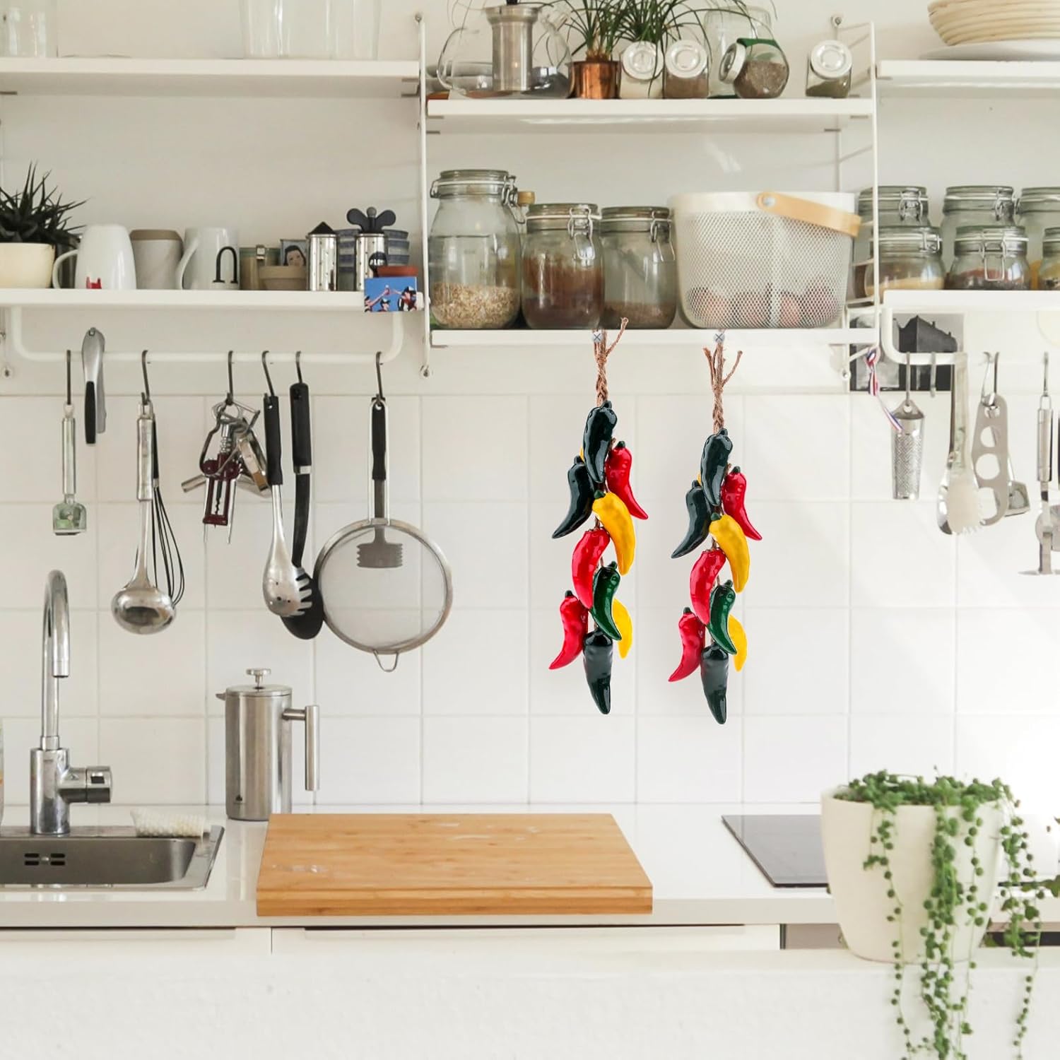 Gresorth 1 Pcs Artificial Ceramics Pepper String Fake Colorful Chili Decoration Realistic Hanging Vegetable Garland Ornament Cabinet Thanksgiving - Image 3