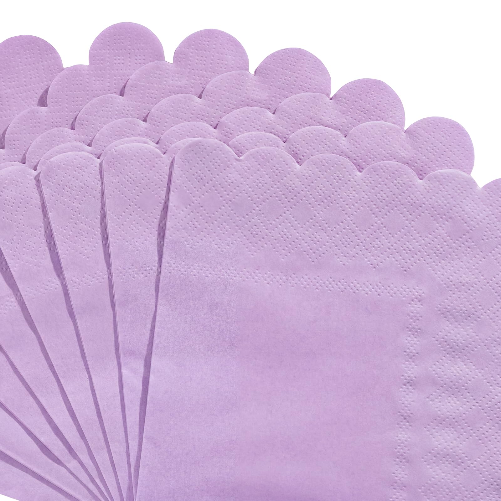 NatNarr 120 servilletas de papel de lavanda festoneadas, 120 unidades | Servilletas de postre de color morado claro para cumpleaños, Halloween, boda, despedida de soltera, baby shower