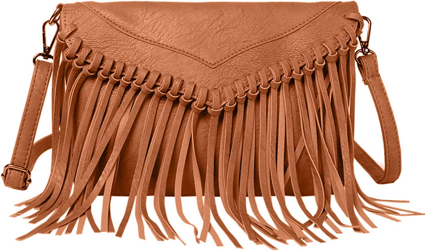 Women's Fashion Fringe Envelope Purse PU Tassel Messager Bag Hobo Shoulder Bags Crossbody Handbag