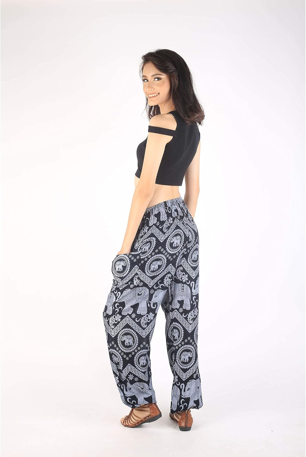 Boho Pants 2-Pocket Flowy Harem Pants Women for Yoga Travel Hippie Clothes