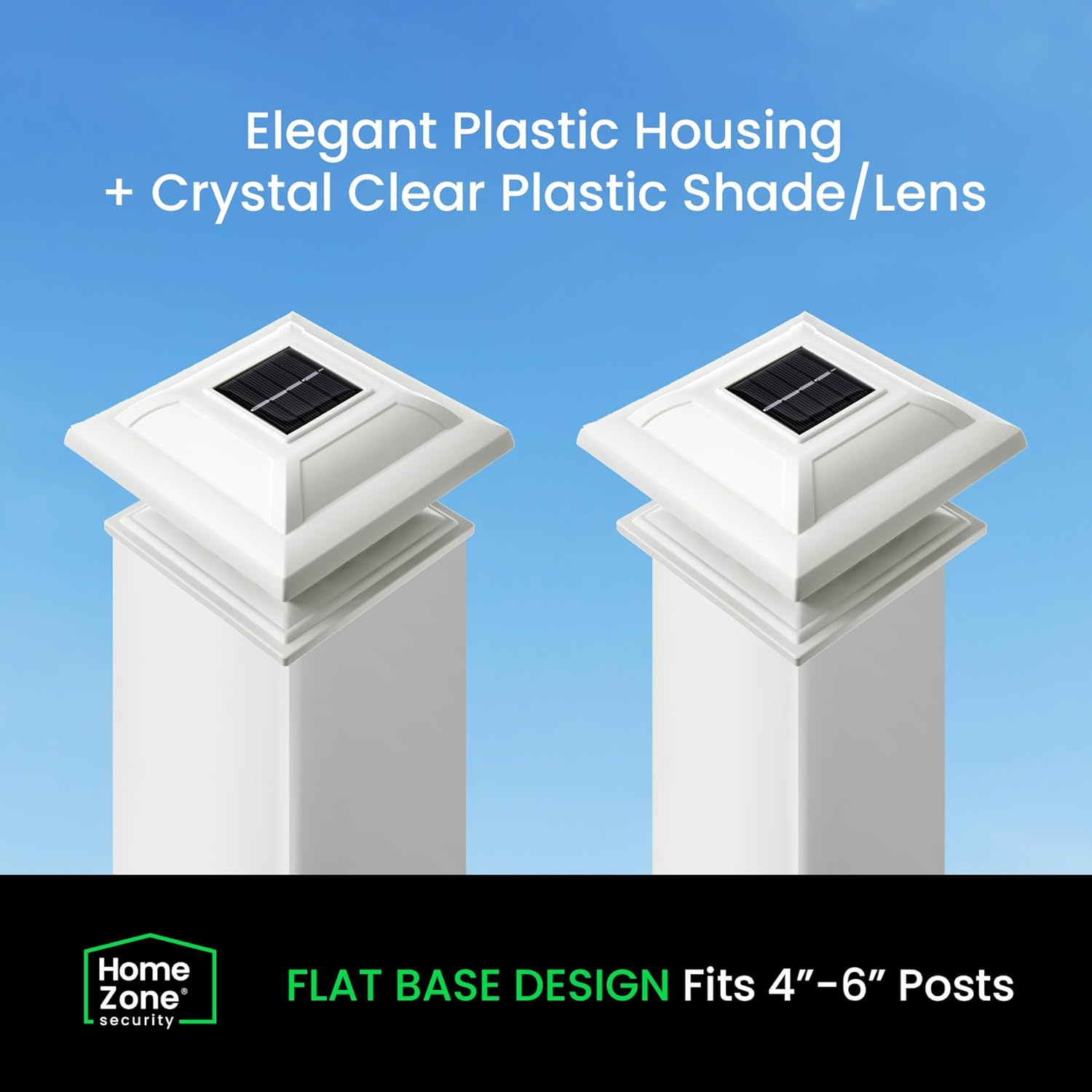 Home Zone Living Solar Post Cap Lights - Decorative LED Outdoor Post Lights with Flat Base for 4-6 in. Posts, White (4-Pack)