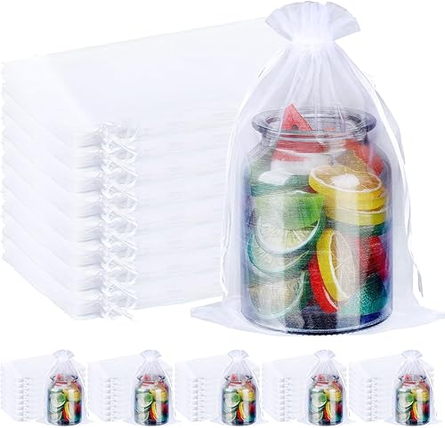 Windyun 100 bolsas de organza grandes de 12 x 8 pulgadas de malla transparente con cordón de regalo, bolsas de embalaje para bodas, Navidad, juegos,