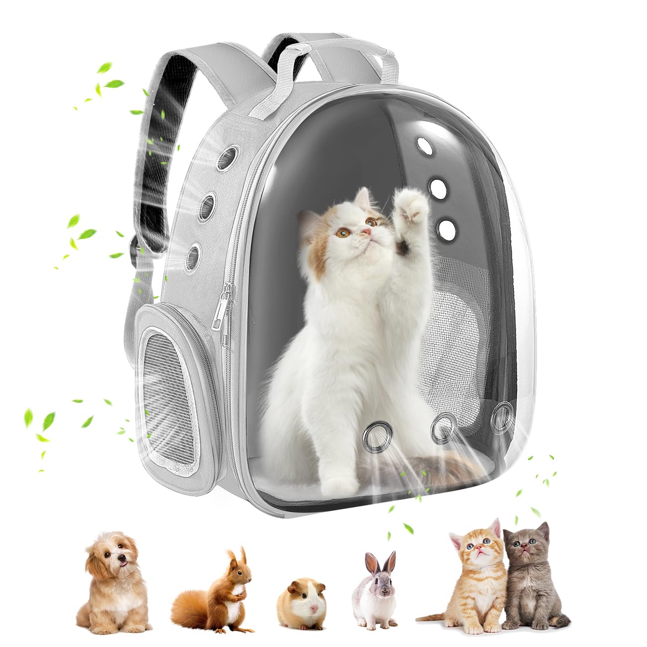 Pawaboo Cat Backpack Carrier, Pet Bubble Carrying Bag for Small Medium Kitty Puppy, Transparent Cat Space Capsule Backpack Airline Approved, Breathable Cat Travel Bag for Hiking Walking Camping, Gray