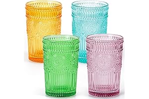 Colored Glassware, Multicolor Drinking Glasses, Embossed Water Glasses, Colored Tumblers Glass, Capacity...