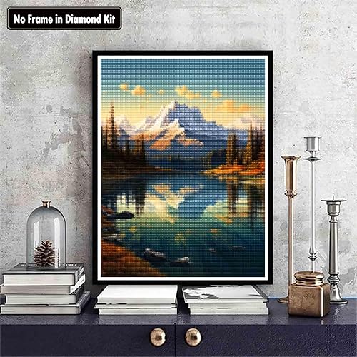 Miniatura 2 de Zariocy Kits de pintura de diamantes 5D Mountain Lake, pintura de bricolaje con árbol de arte de diamante, paisaje redondo de taladro completo,