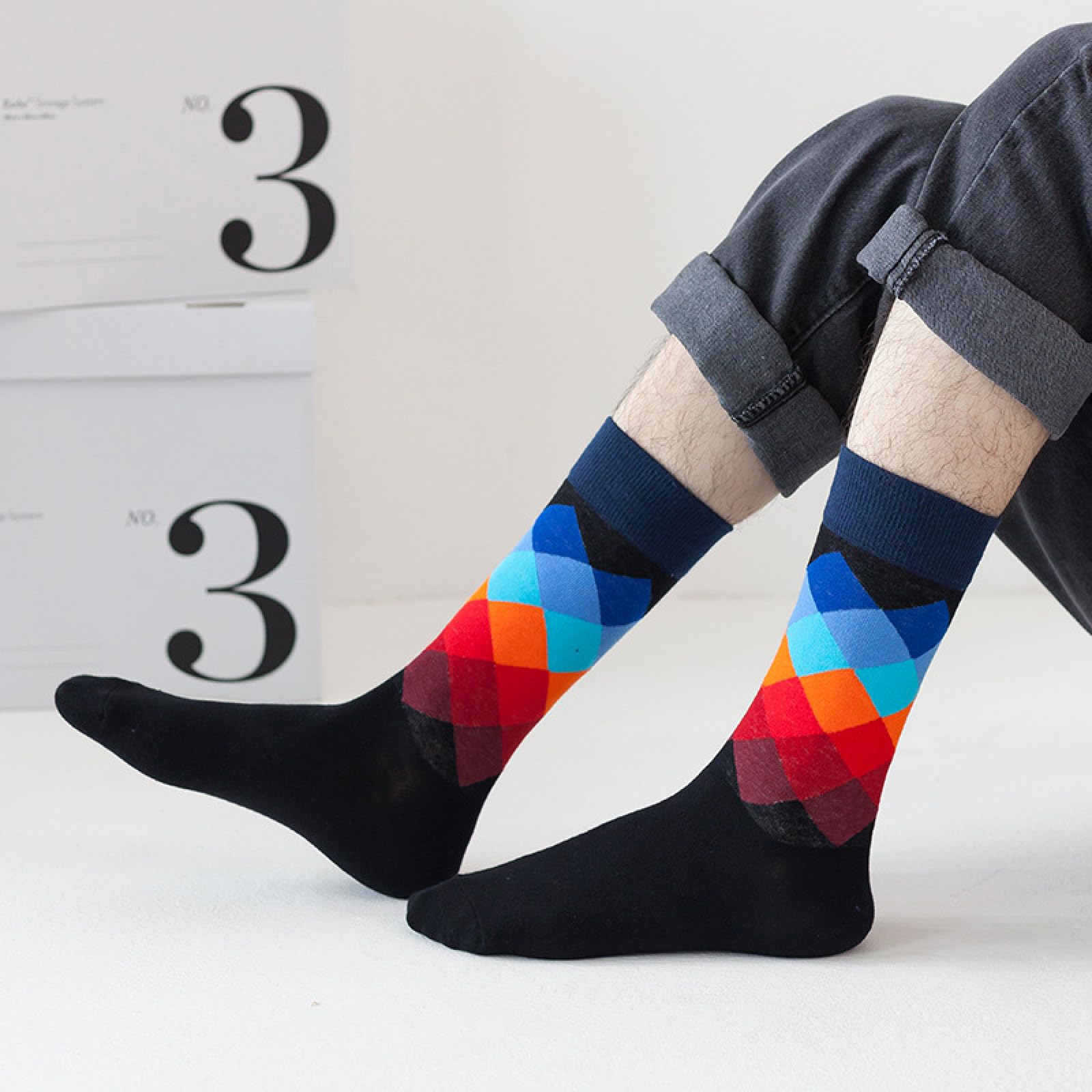 Calcetines Para Hombre Calcetines De Media Pantorrilla Para Mujer, Medias Con Estampado De Diamantes, Calcetines De Moda Para Hombre