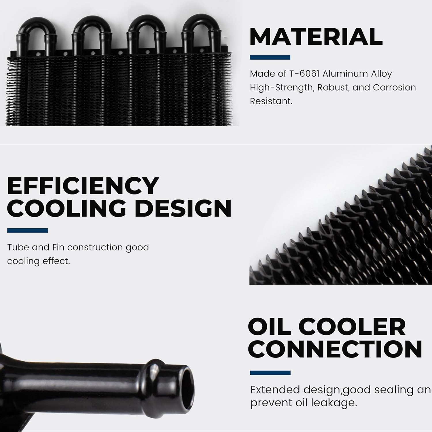 5/16" Transmission Oil Cooler, Aluminium 8 Pass Tube and Fin Cooler Kit Universal Black