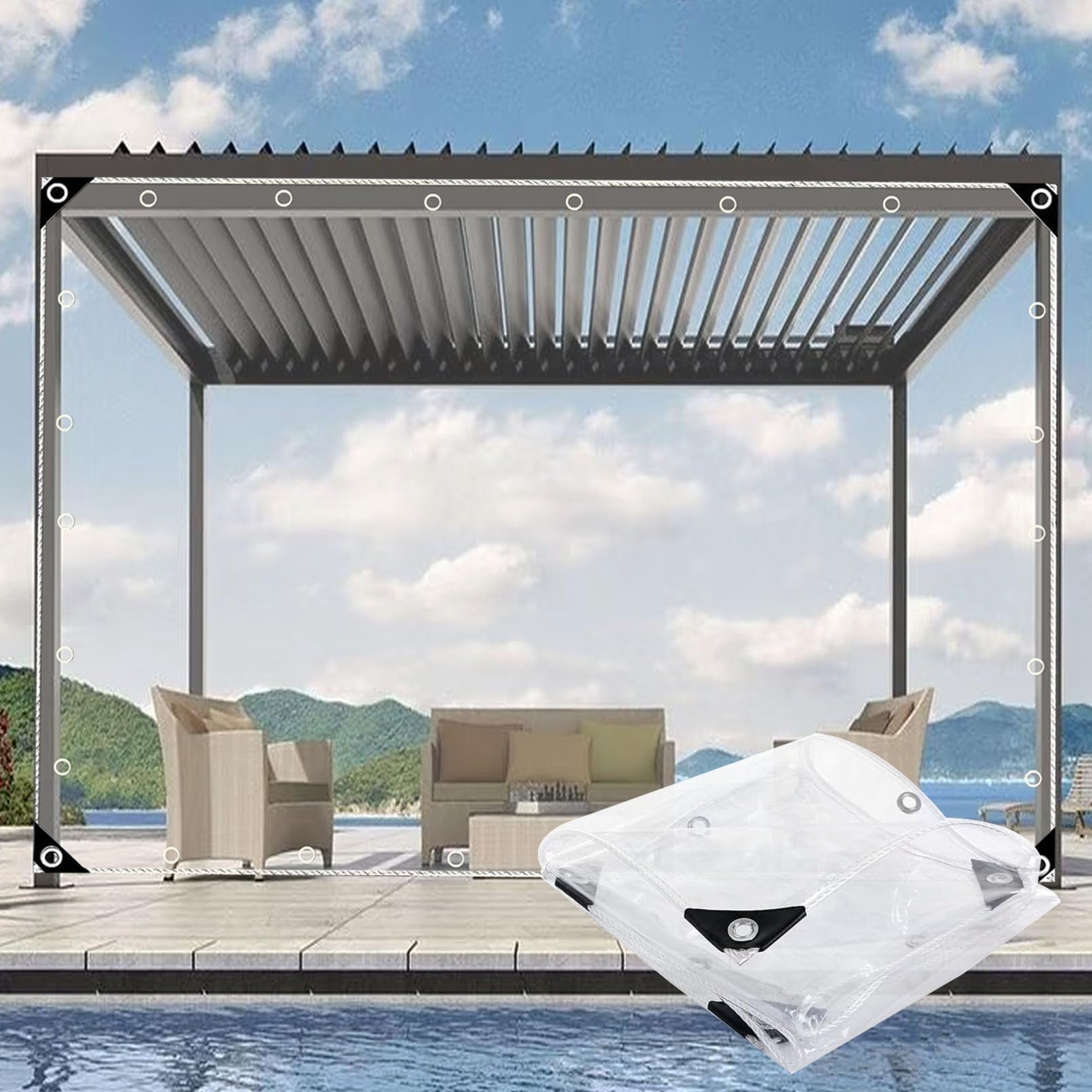 GJZQDKX Clear Waterproof Tarpaulin 3x3m Tear-Resistant 420g/m² PVC Tarp with Eyelets UV Resistant Outdoor Cover Ideal for Garden Patio Gazebo Protection from Rain