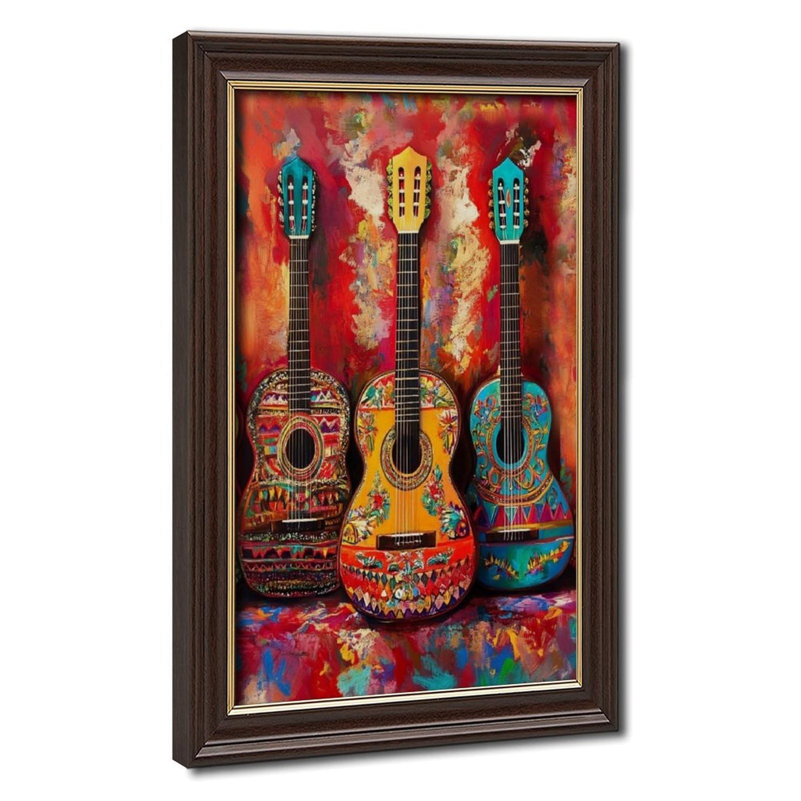 Lxwnze Mokume Gane Frame-Style Colorful Mexican Guitar Art Canvas Poster For Dorm Room Decor Gift