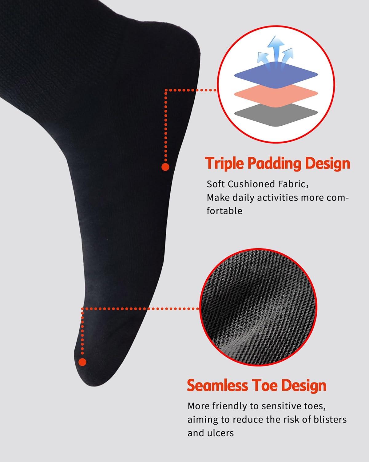 Diabetic Socks for Women & Men Extra Wide, Over The Calf Non Binding Lymphedema Neuropathy Swollen Feet for Women Men - Image 3