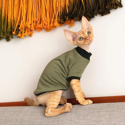 Miniatura 7 de Ropa para gatos sin pelo, camisa de algodón transpirable, para primavera, verano, otoño, gato, ropa para esfinge, Cornish Rex, Devon Rex, Peterbald,