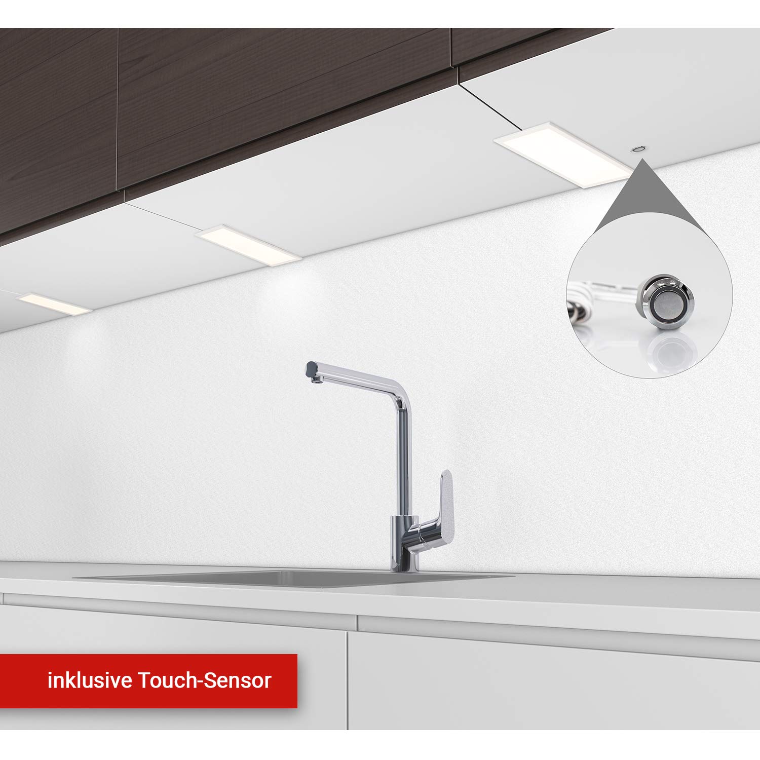Rolux LED Unterbauleuchte DF-1910 3er-Set, 3 × 6 W (18 W), 24 V DC, dimmbar mit IR-Sensor-Schalter, superflach (nur 5,3 mm), blendfreies warmweißes Licht 3000 K, Aluminiumgehäuse, unsichtbare Montage