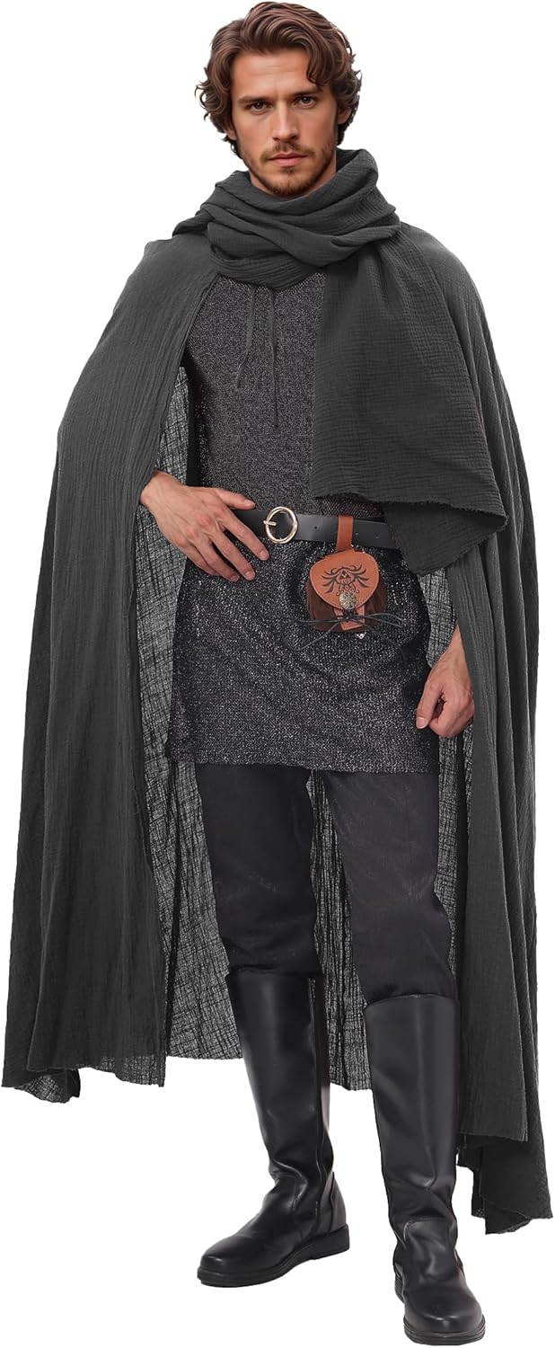 Medieval Cloak Renaissance Cape with Shawl Scarf for Streampunk Gothic Vintage Fantasy Heads Wrap Cosplay Costume