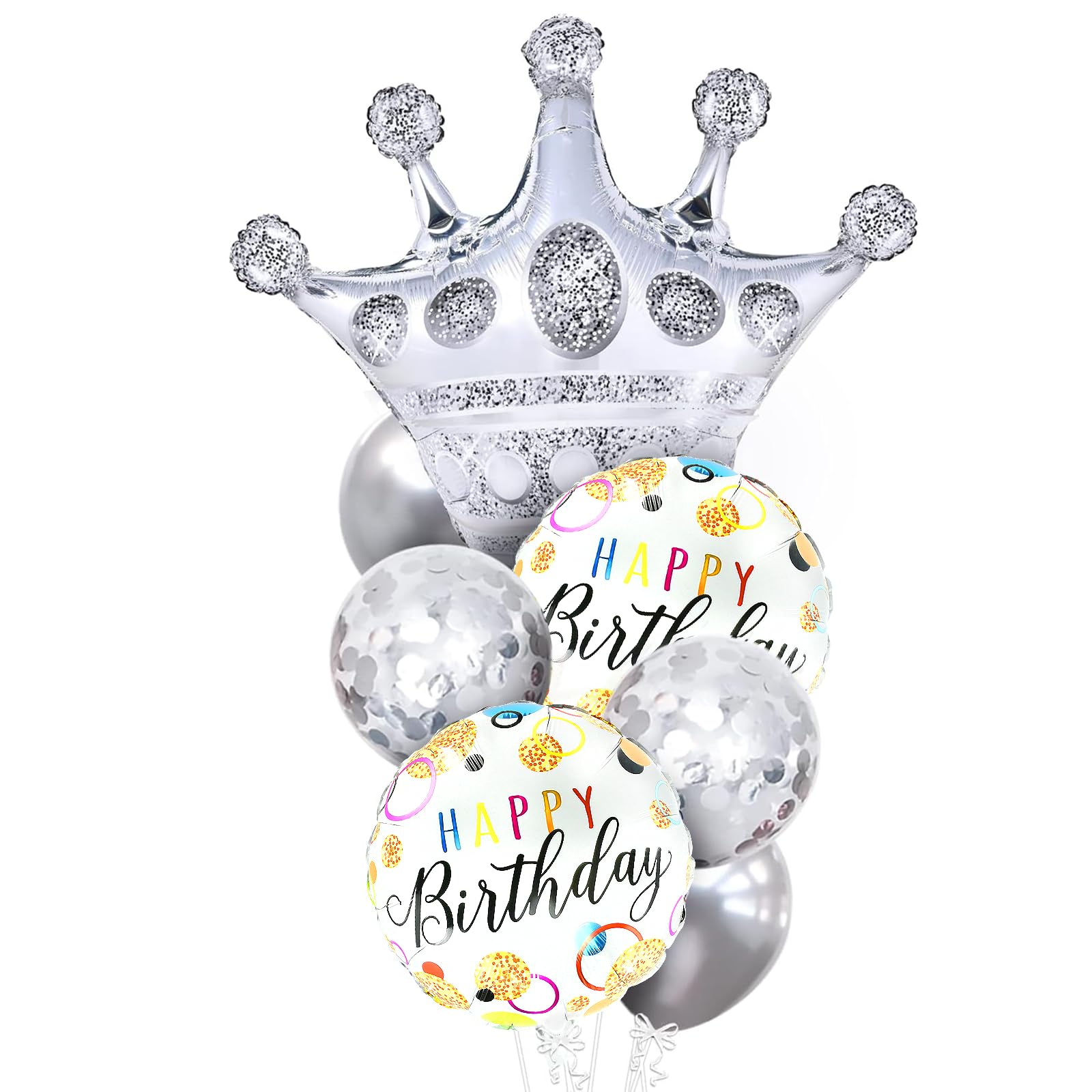 EKKONG7 Pieces Silver Crown Balloons, Silver Confetti Balloons, Silver Balloons Birthday Decorations, Silver Birthday Party Decorations Suitable for Boys and Girls, Baby Shower