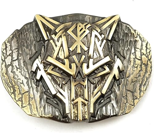 Runic Wolf Belt buckle, Scandinavian Old Norse Celtic wild animal werewolf Viking Fenrir mythology solid brass belt buckle for casual belt