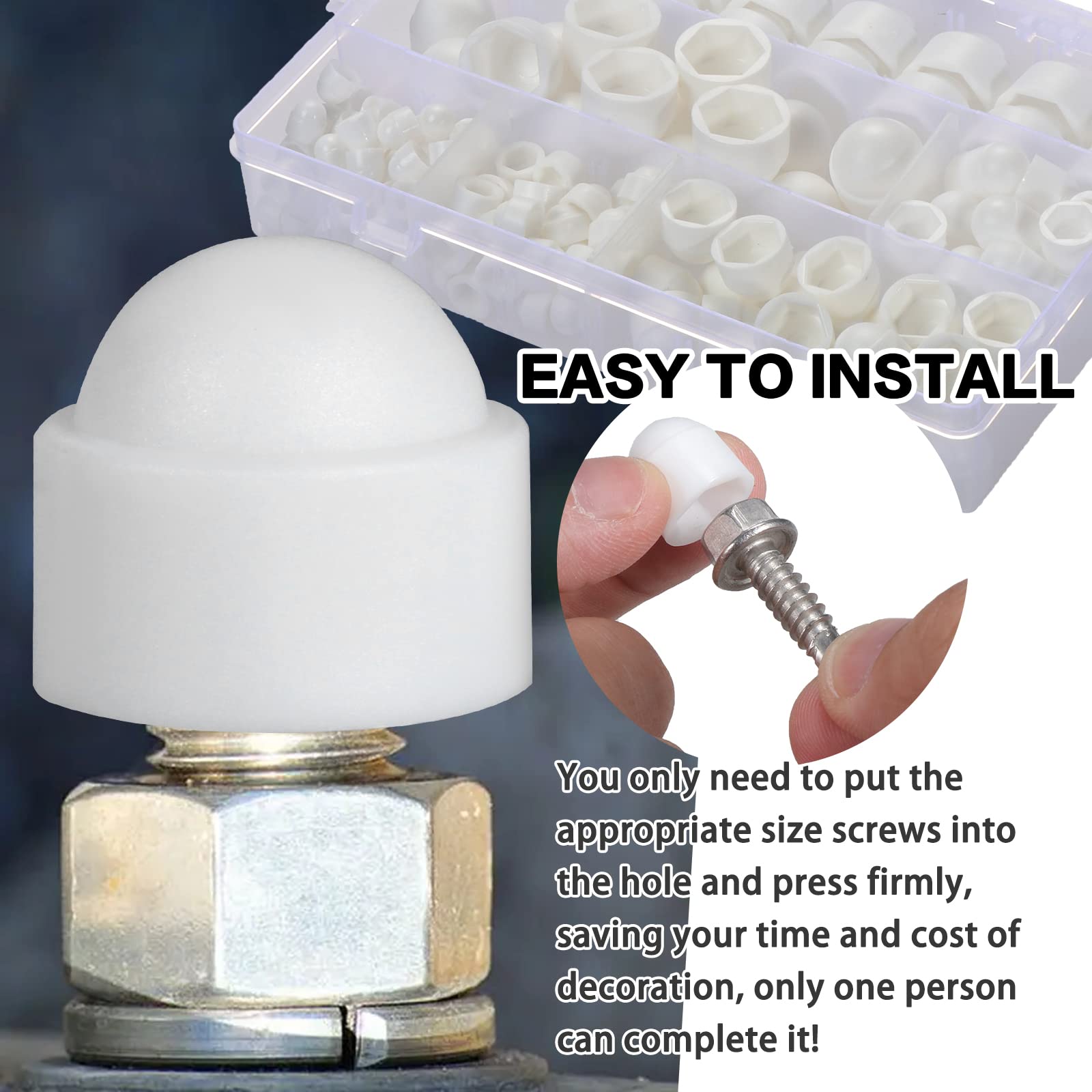 Gueenky 160 Piezas tapa de tuerca hexagonal, M4 M5 M6 M8 M10 M12 Cubierta Cúpula de Tuerca Perno Blanco Tapon Protección Tuerca para Tuercas Tuercas Tornillos