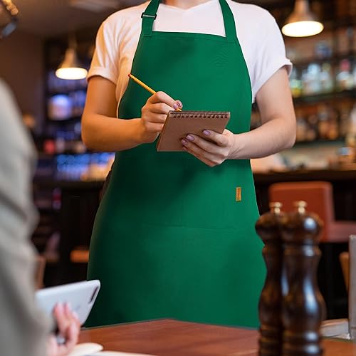 Miniatura 4 de BOHARERS Delantales verdes con bolsillos  Delantal de restaurante para el trabajo, hogar, cocina, delantales de chef lavables