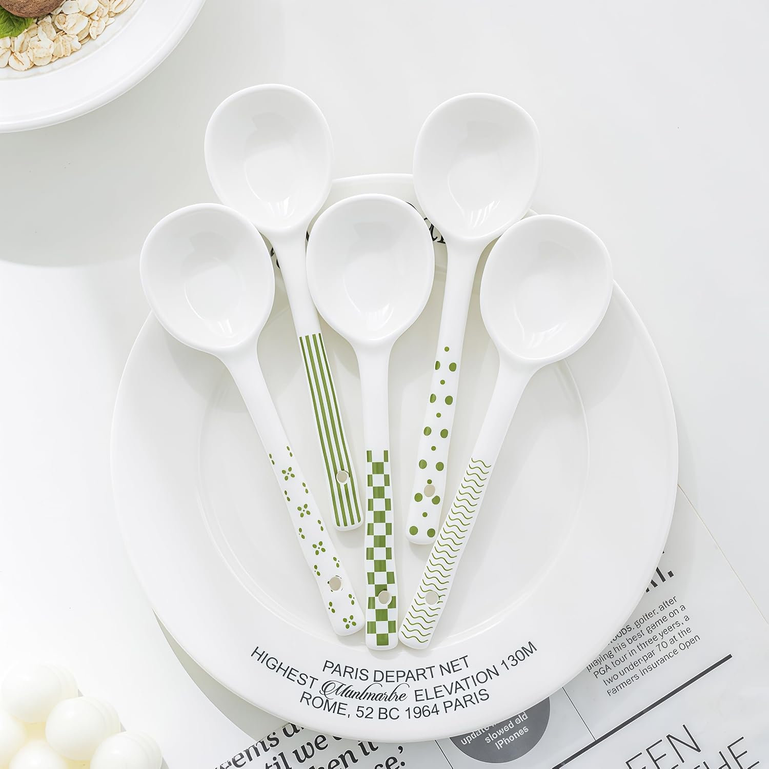 5 Pcs, Top Ceramic Chinese Spoons, Ceramic Spoons, Bone China Dinnerware Set, Fine China, Chinese Gifts