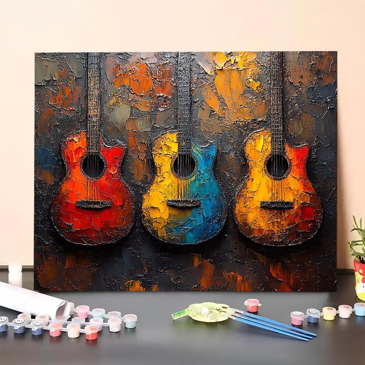 Malowanie po numerach, gitara dla dzieci, do malowania po numerach, dla dorosłych, sceneria, zestaw do malowania na płótnie, rękodzieło dla dorosłych, z pędzlami i akrylowym pigmentem, dekoracja