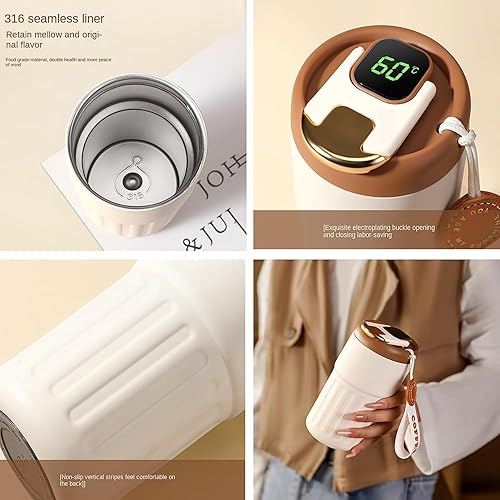 Miniatura 6 de Taza de café con pantalla de temperatura, taza de café caliente y fría de gran capacidad, botella de café portátil de acero inoxidable al vacío, con