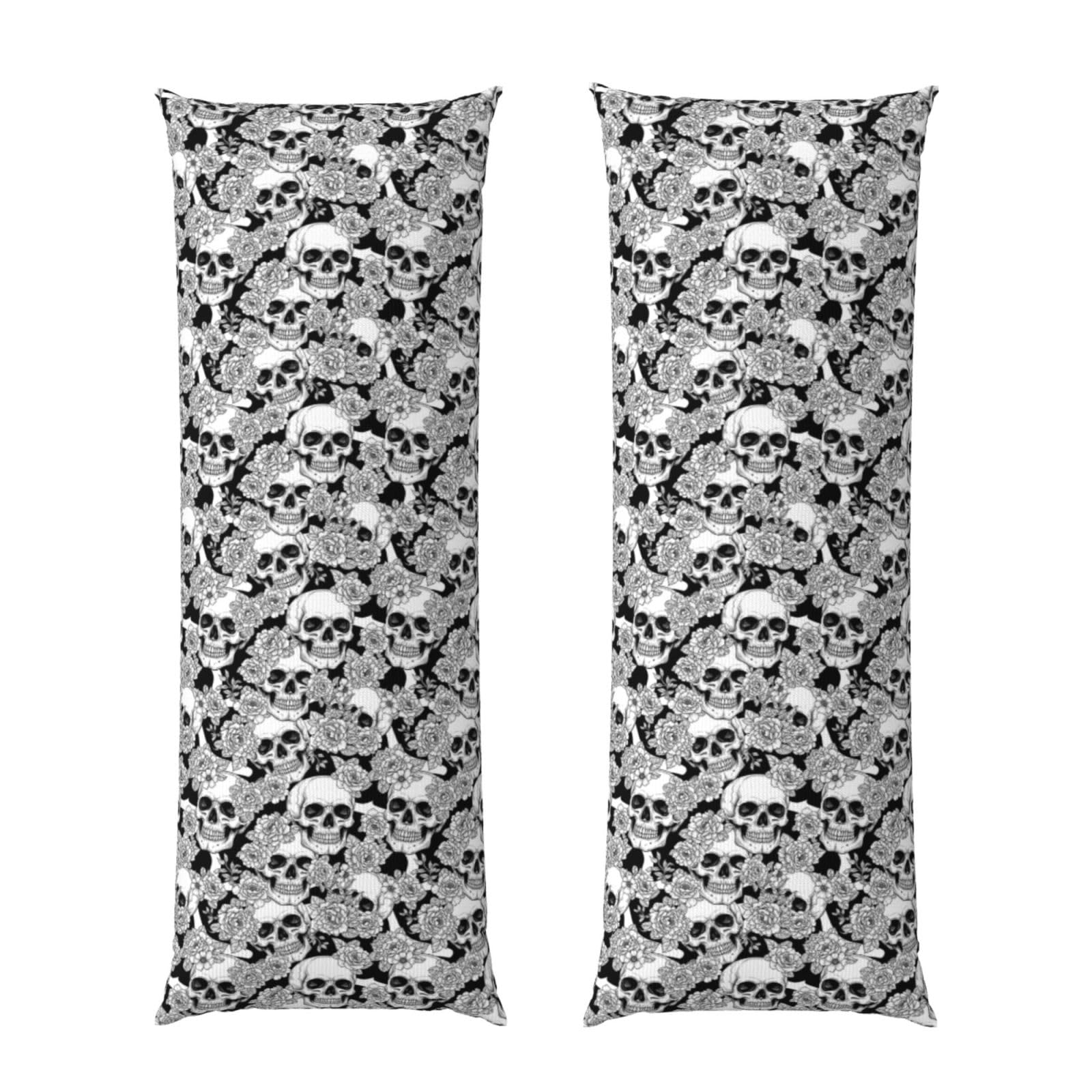 Body Pillow Cover 20x60 Skull Flowers Cherry Black and White, Soft Microfiber Long Pillowcase with Zipper Closure, Breathable Plush Cushion Case for Bed Home Hotel
