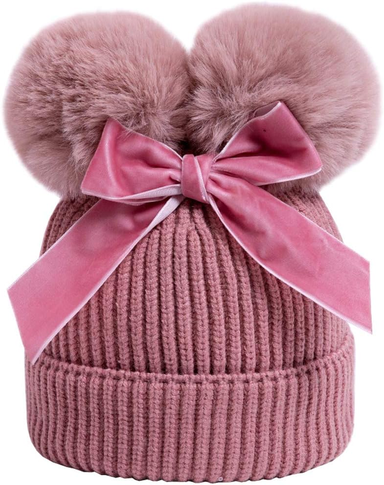 YATEEN Infant Toddler Baby Knitting Woolen Hat Winter Warm Double Pompom Beanie Cap with Bow YATEEN Infant Toddler Baby Knitting Woolen Hat Winter Warm Double Pompom Beanie Cap with Bow