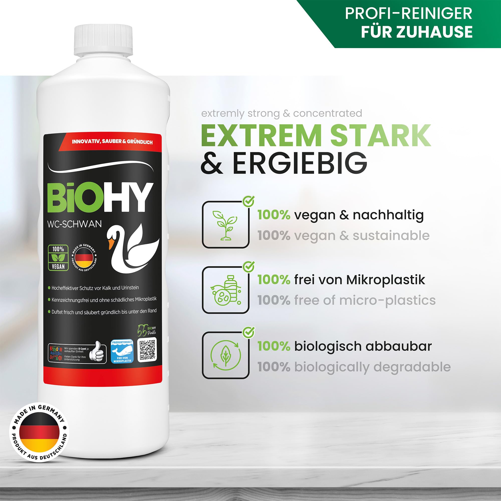 BiOHY WC Cisne (12 botellas de 1 litro) | Gloss Power Gel para una limpieza higiénica hasta el borde, con un agradable y duradero aroma fresco (WC-Schwan)