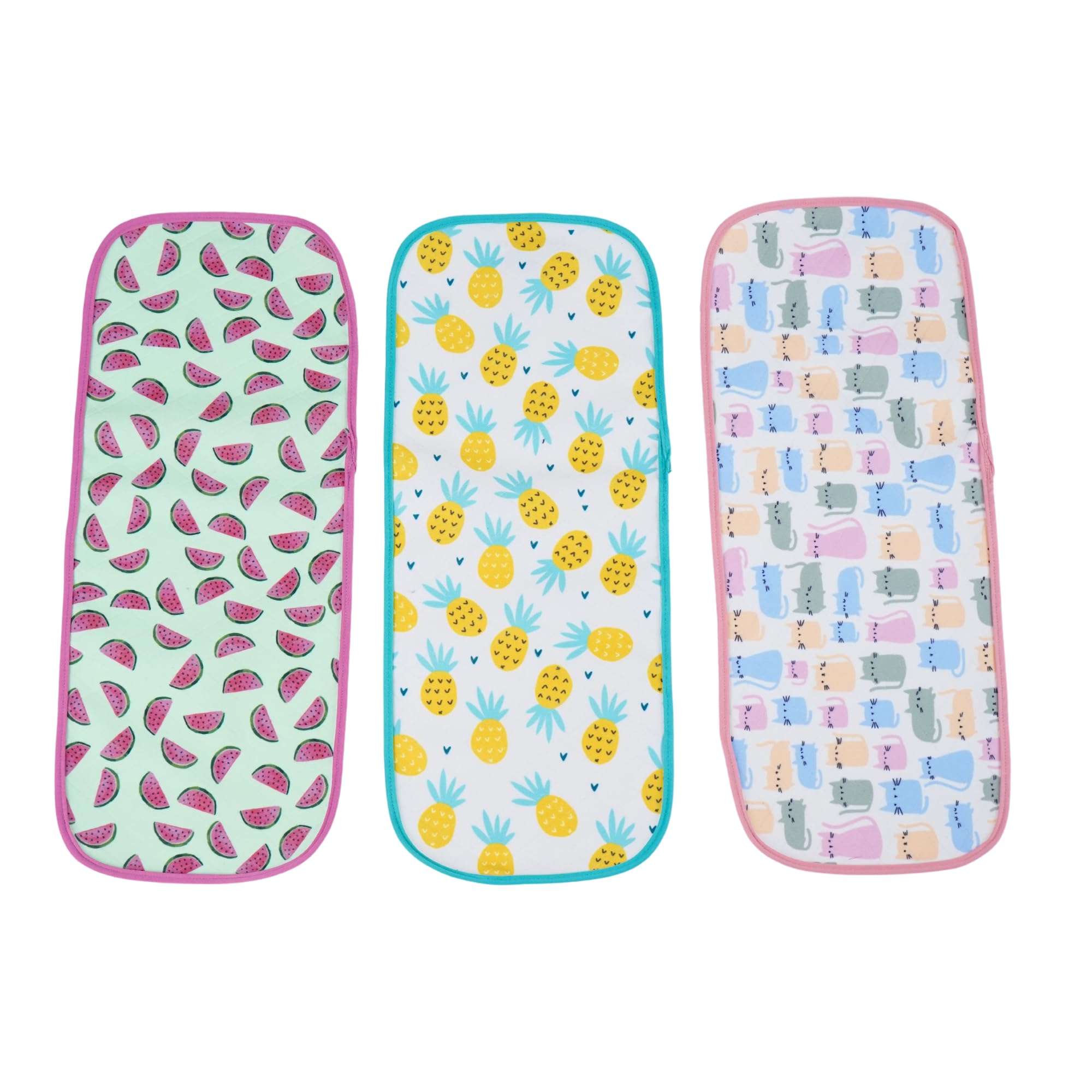 Happy Matty Absorbent Fast Dry and Washable Set of 3 Baby Burp Sheets Multicolour 0-3 Years Watermelon Pineapple Cat Size Small (48cm x 19cm)