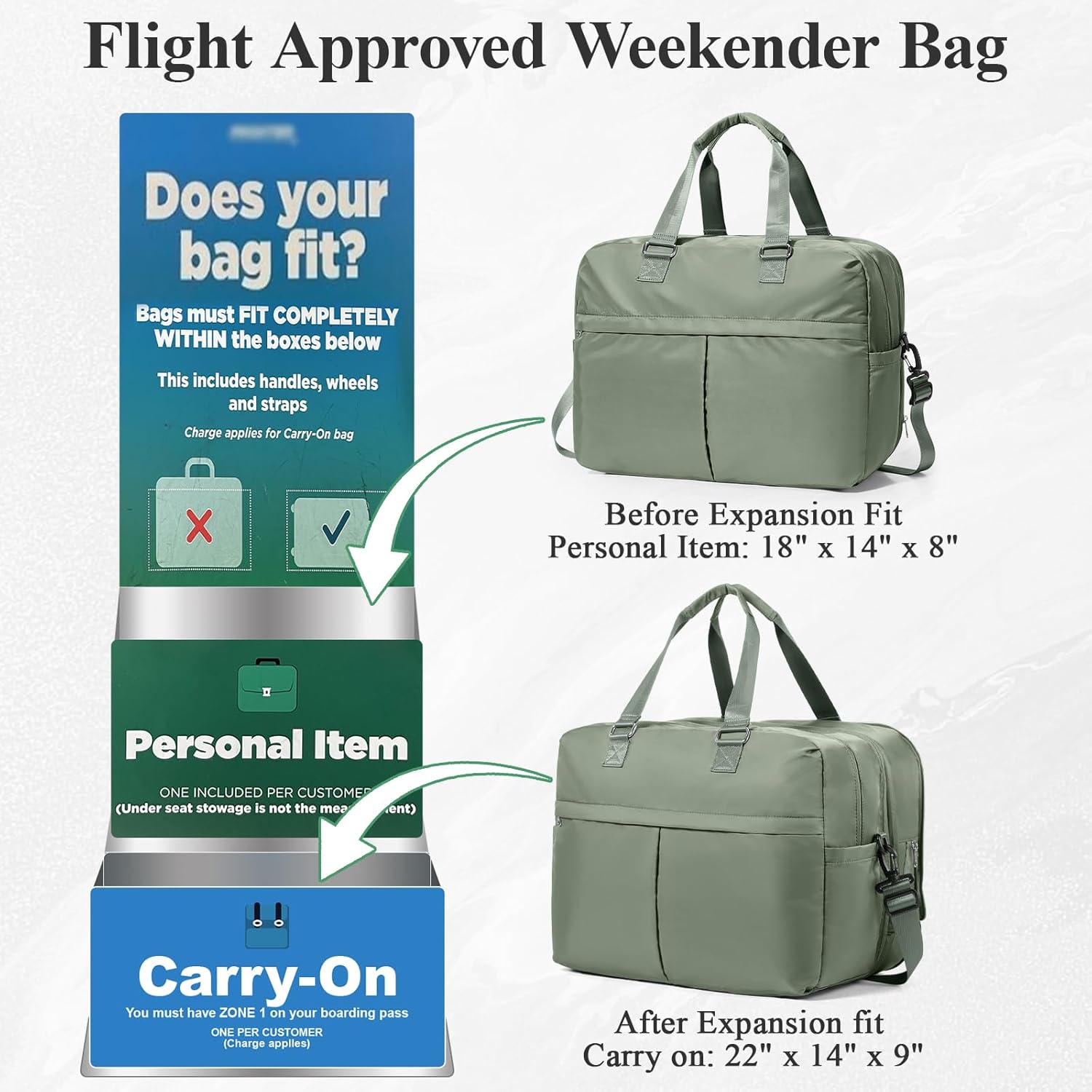 Expandable Personal Item Travel Duffle Bag Weekender Bag for Women Men, Overnight Hospital Carry On Bag with Toiletry Bag for Airplanes Travel Business Trips Sport,Olive Green - Image 4